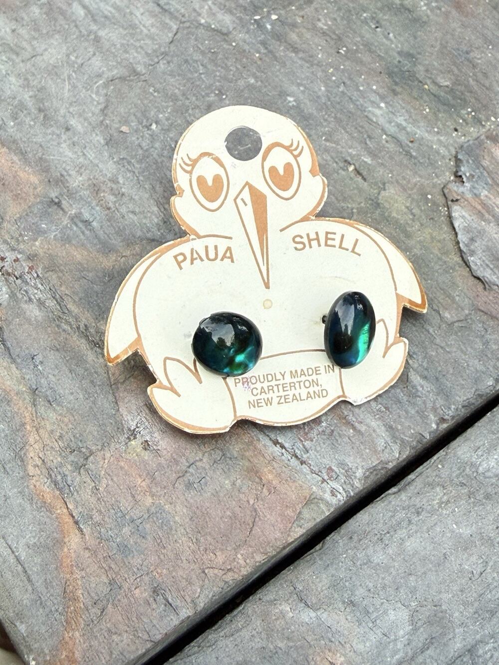 Vintage New Zealand Paua Shell Stud Earrings Kiwi Bird Abalone Hypoallergenic